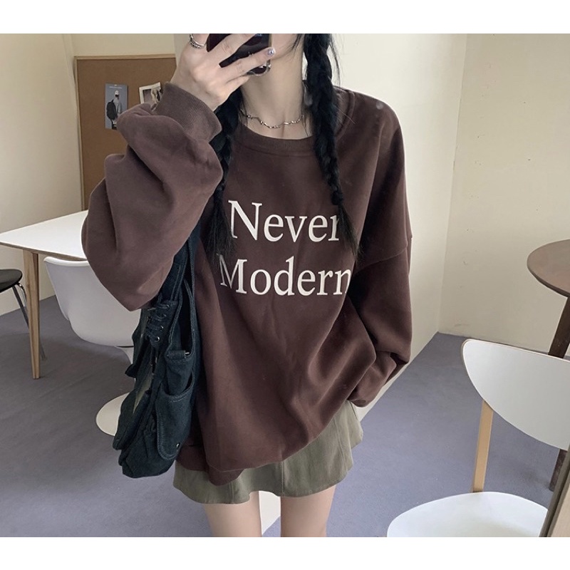 Áo sweater nỉ nam nữ form rộng chất nỉ bông 2 lớp dày đẹp in hình never