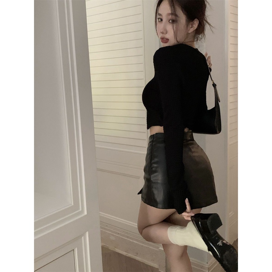 [MURIOKI] Áo Khoác Cardigan Ngắn Dệt Kim Tay Dài Màu Đen Có Khóa Cài Thời Trang Hàn Quốc 2022 Cho Nữ