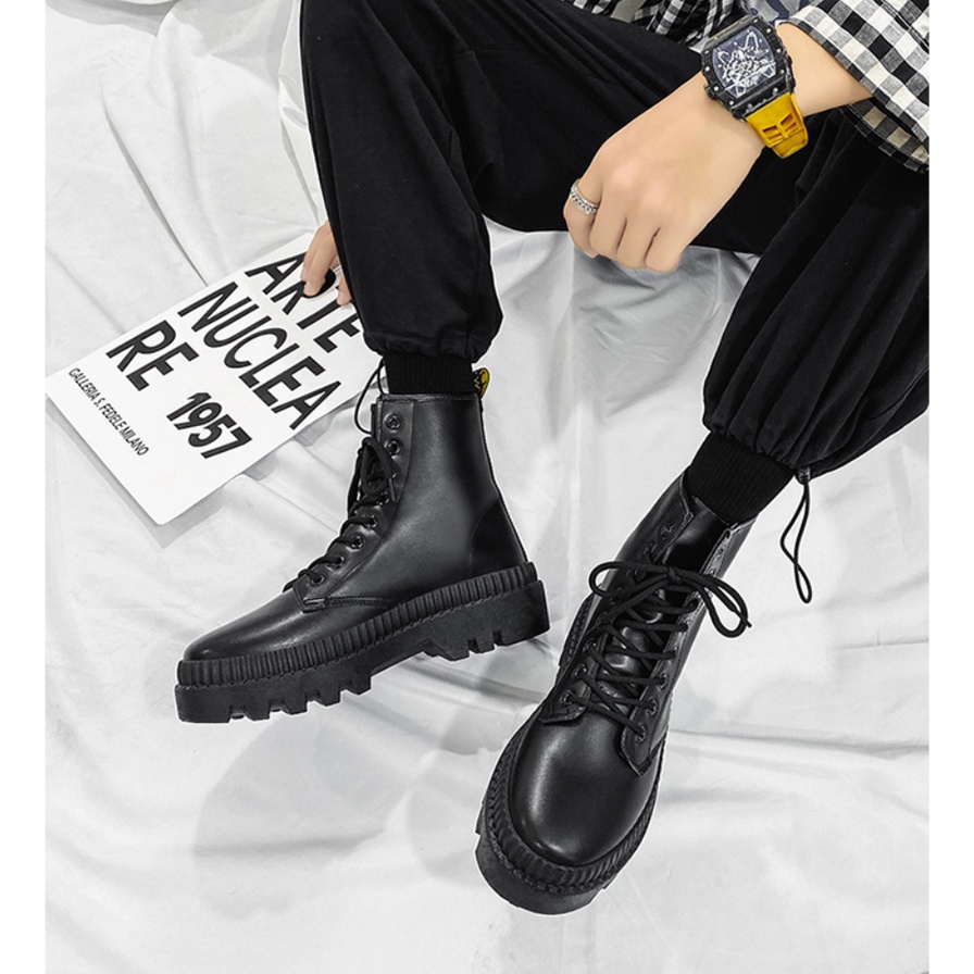 Giày cao cổ -Bốt cổ cao dr martens phiên bản 2021 INF - 1 (2 bản đen đế đen và đen đế kem)