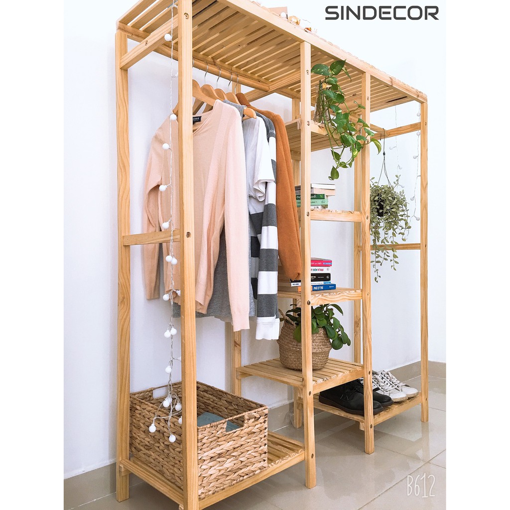 Tủ treo quần áo gỗ 3 ngăn - Kệ treo quần áo 3 ngăn - Sindecor