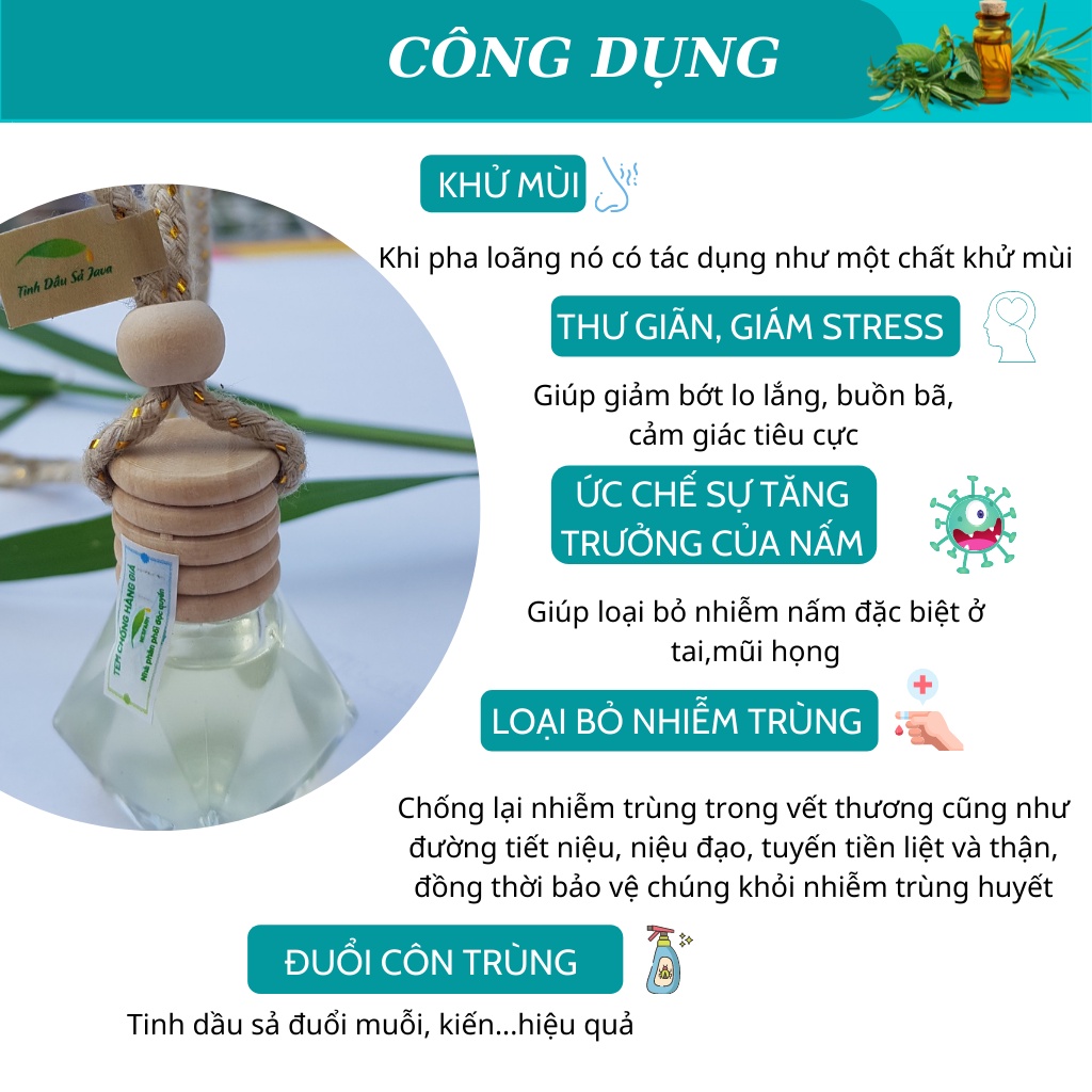 Tinh dầu sả Java treo xe thiên nhiên nguyên chất thơm phòng đuổi muỗi NESFARM ST8