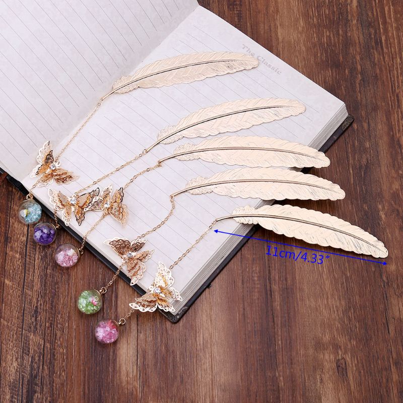 Wer Thẻ Đánh Dấu Trang Sách Bằng Kim Loại Họa Tiết Lông Vũ Bướm Vintage Vintage
