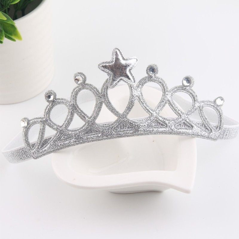 Băng đô vương miện cho bé -Băng đô thun co dãn dễ thương cho bé   Màu bạc