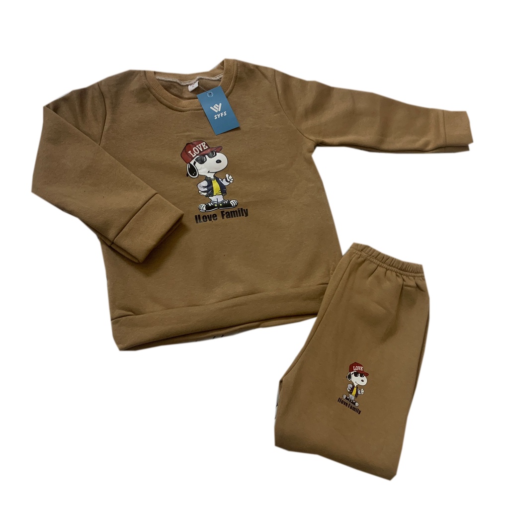 Bộ quần áo trẻ em thu đông dài tay, bộ nỉ lông cho bé hàng xuất khẩu