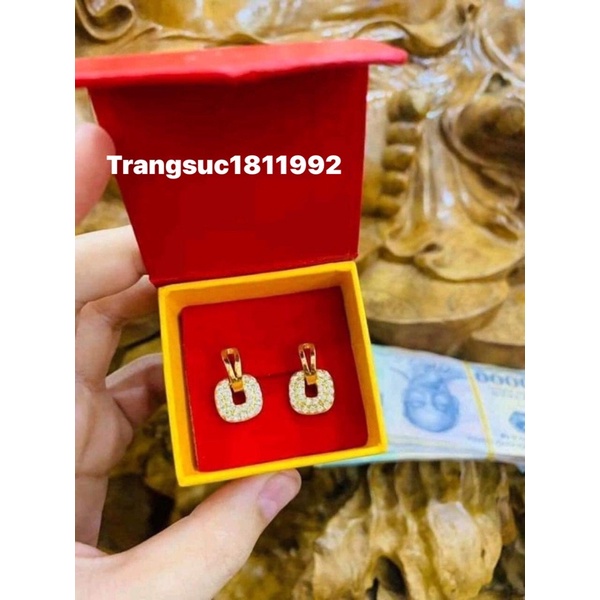 bông tai nữ mạ vàng đính đá màu 18 bền màu