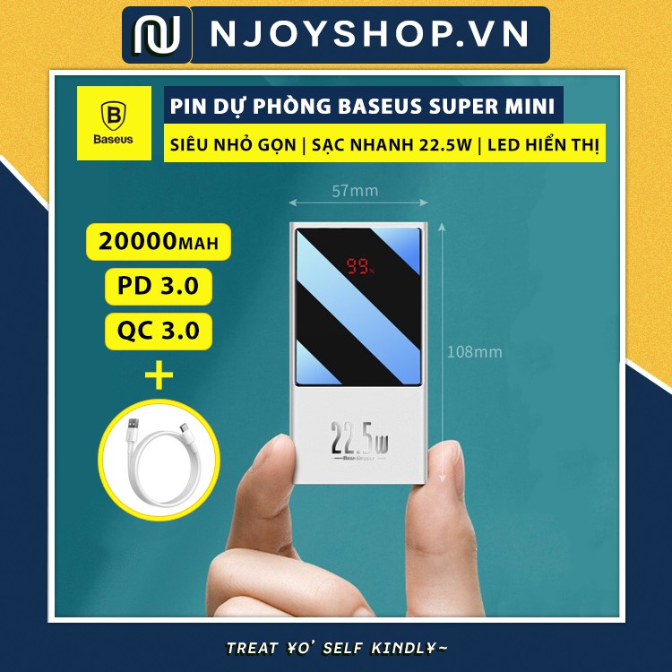 PIN SẠC DỰ PHÒNG BASEUS 20000MAH BASEUS SUPER MINI DIGITAL DISPLAY HỖ TRỢ SẠC NHANH 22.5W IPHONE SAMSUNG XIAOMI TRẮNG