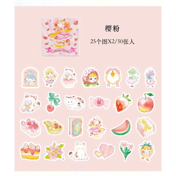Sticker Hộp 50 Tấm Hình Cô Gái Màu Pastel Dễ Thương