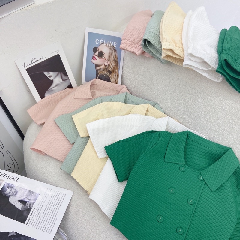 SET ÁO CROPTOP NÚT XỐP + QUẦN SHORT 5 MÀU