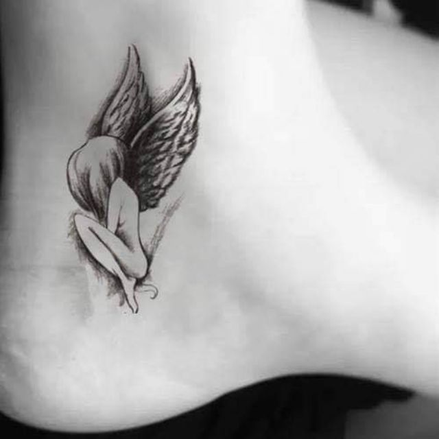 Hình xăm tatoo thiên thần angle wings D24. Xăm dán tatoo mini tạm thời, size &lt;10x6cm