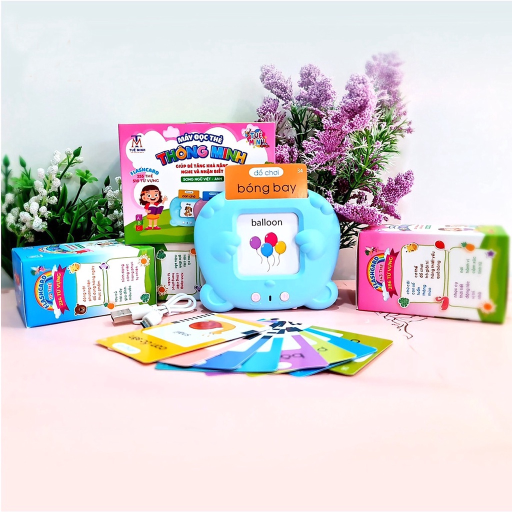 Máy Đọc Thẻ Flashcard Song Ngữ Anh - Việt 224 từ vựng, loại 1 có kèm cáp sạc