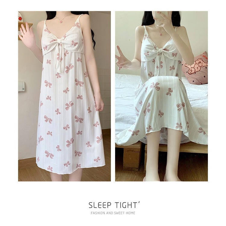 Đầm Ngủ Hai Dây Có Mút Đệm Ngực Dễ Thương Dành Cho Nữ