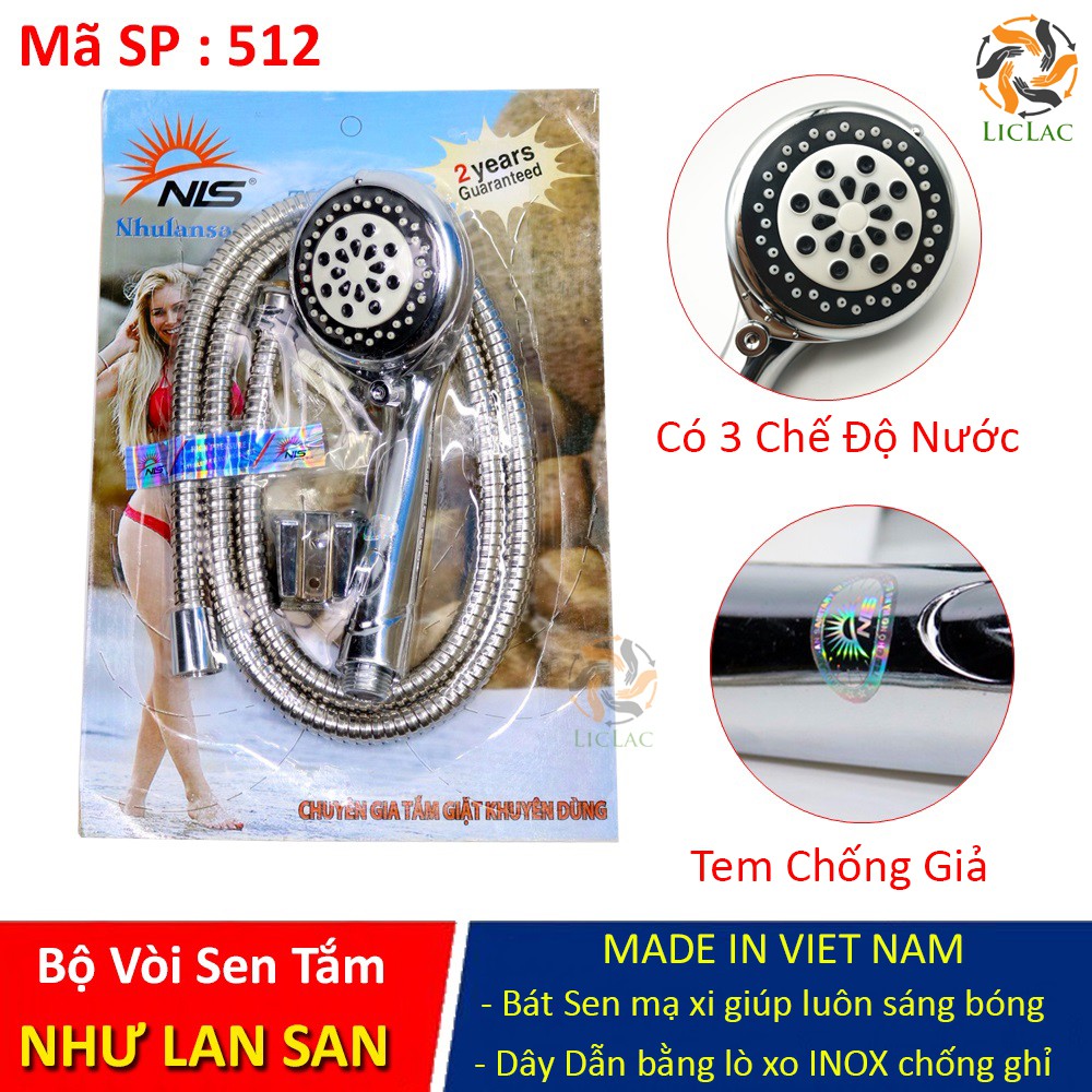 Bộ Vòi Sen 3 Chế Độ NHƯ LAN SAN 512 mạ Xi Bóng Cao Cấp hàng Việt Nam, Vòi Sen Tăng Áp - LICLAC