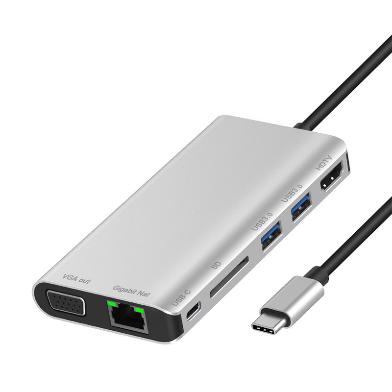 Bộ Chia Cổng Usb C Sang Rj45 Lan 4k Hdmi Vga 2usb 3.0 Sd Card Pd Audio 8 Trong 1 | BigBuy360 - bigbuy360.vn