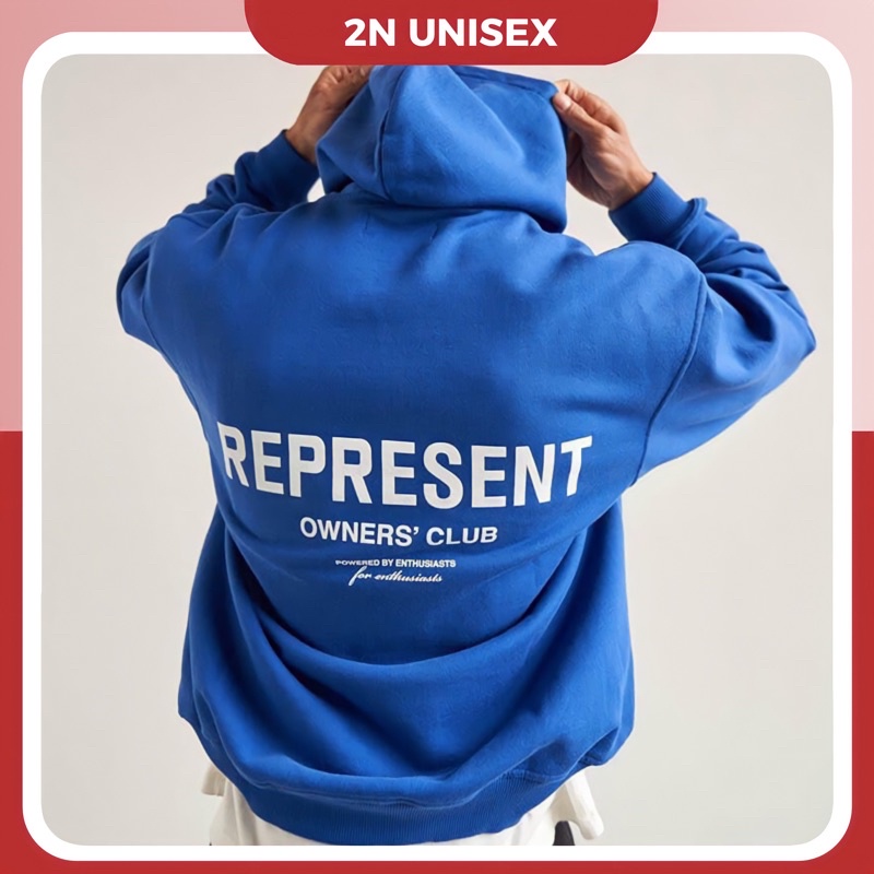 Áo hoodie nam nữ form rộng 2N Unisex nỉ bông Represent màu đen/kem/xanh