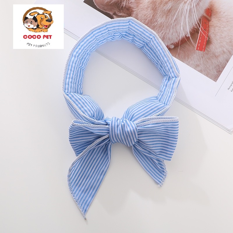 Khăn Quàng Cổ Tự Thắt Nơ Polyester Sọc Cho Thú Cưng, Khăn Băng Mùa Hè Làm Mát Cho Mèo