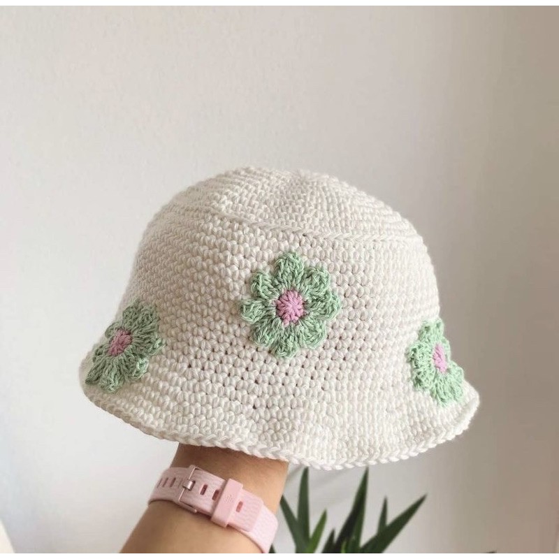 Mũ len vành [crochet] trắng hoa 🌻 xinh cho bé