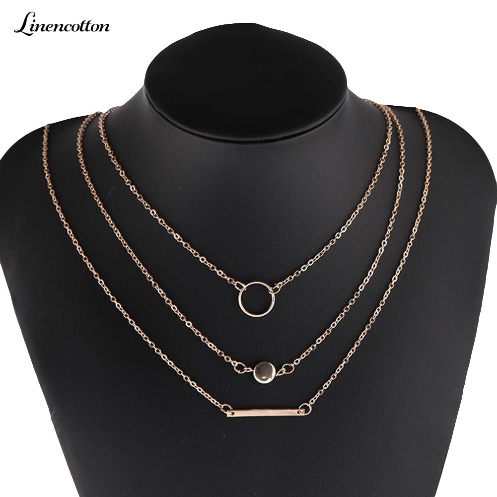 Metal Disc Bar Ring Multilayer Clavicle Necklace