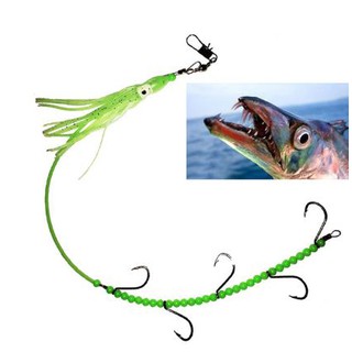 Chuỗi 5 Lưỡi Câu Gắn Mồi Mực Mềm Phản Quang Câu Lure