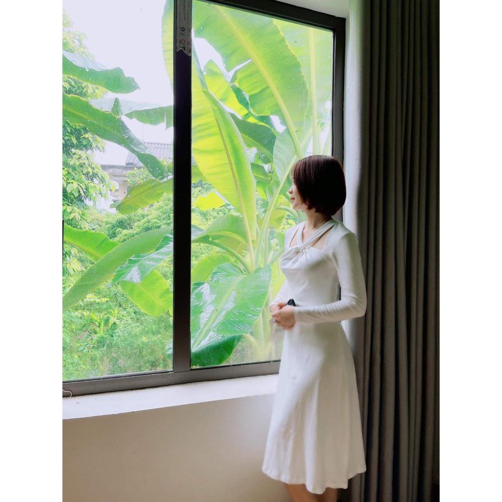 Đầm dự tiệc váy nữ xoắn cổ tay dài hot hit Nau Dress