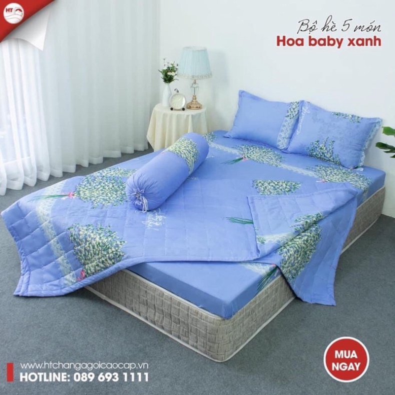 SÉT Bộ Chăn Ga Gối Hè Xanh Hoa Bó