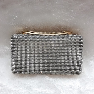 Clutch Dự Tiệc Đính  Đá 299 Bạc( ảnh thật)