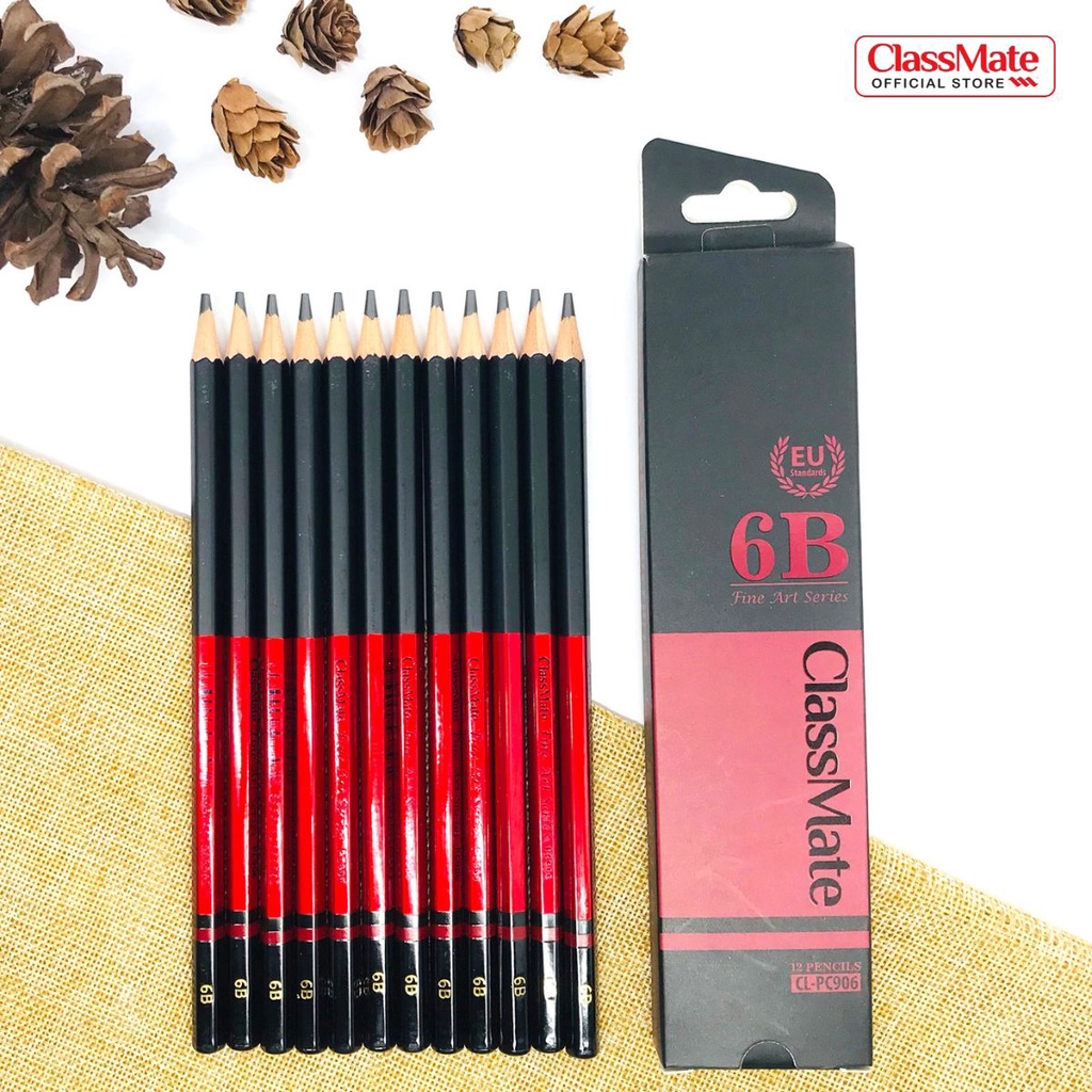 Hộp 12 Bút Chì Gỗ Fine Art 6B CLASSMATE Nét Bút Mịn, Dùng Làm Họa Cụ Vẽ Tranh Chuyên Nghiệp CL-PC906