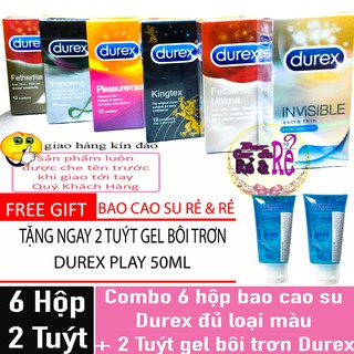 [FREE SHIP] Combo 6 Hộp Bao Cao Su Durex 70 cái tùy chọn. Tặng ngay 2 Tuýt Gel Bôi Trơn Durex Play 50ml