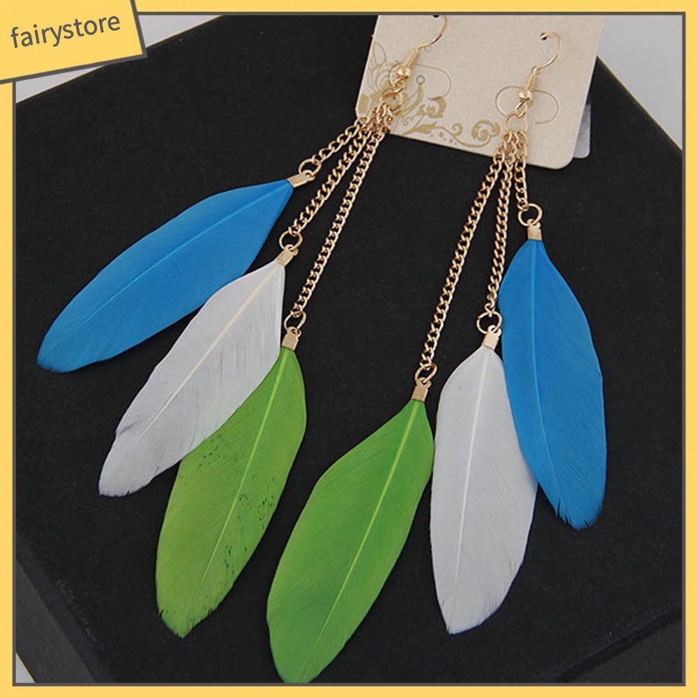 Bông Tai Dáng Dài Phối Lông Vũ Thời Trang Cho Nữ