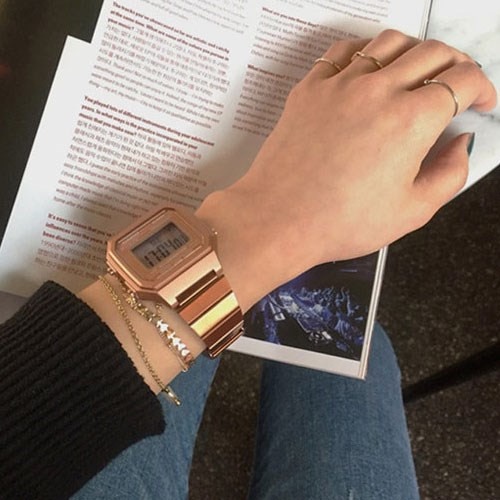 Đồng hồ unisex Casio B650WC-5A dây thép không gỉ, màu rose gold, chống nước 50m, hàng chính hãng