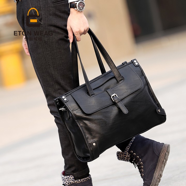 Túi  xách nam Eton đen da mềm_RE0090