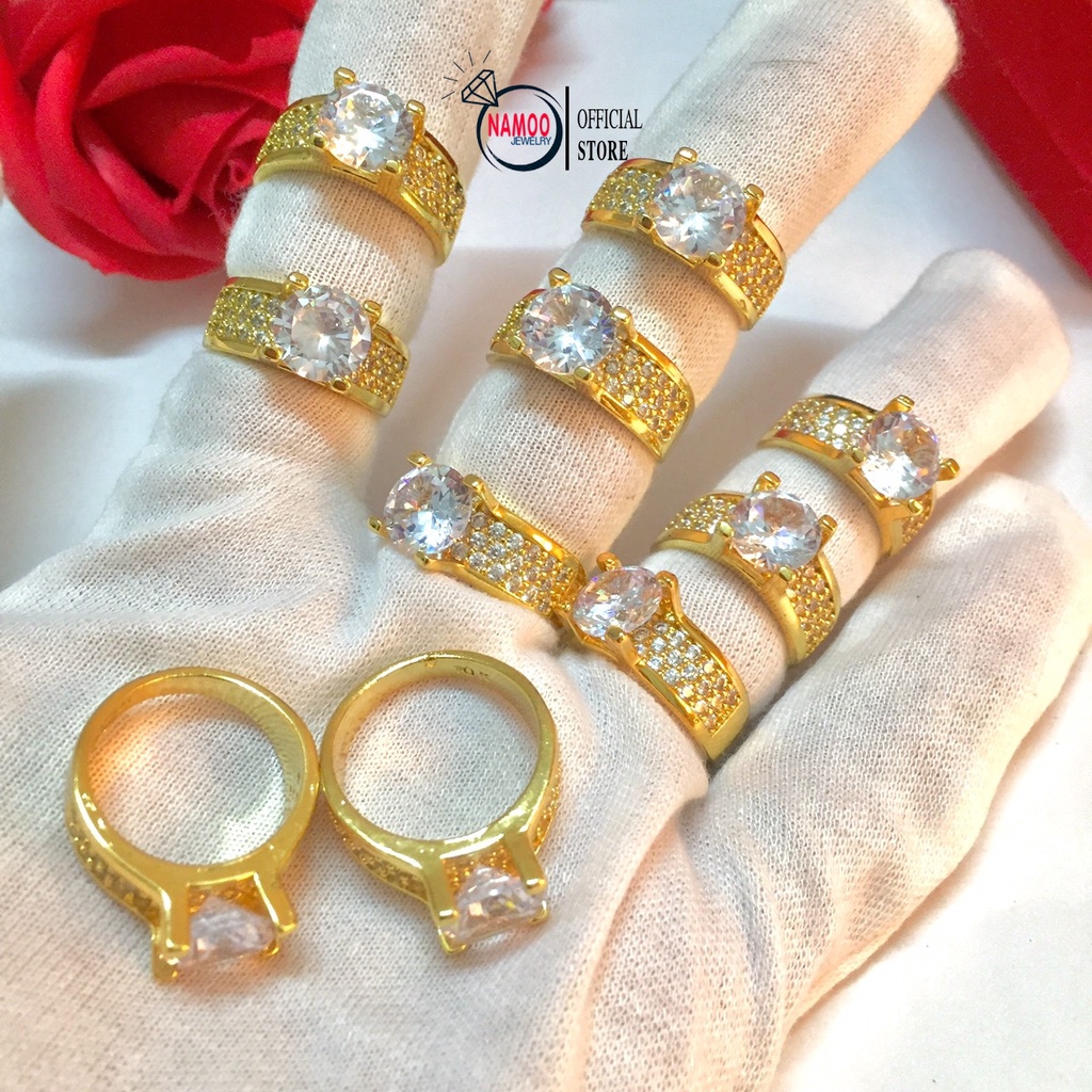 Nhẫn Nữ Đính Đá, Nhẫn Bạc Nữ Xi Kim N015 2 màu Vàng, Bạc Cao Cấp Namoo Jewelry