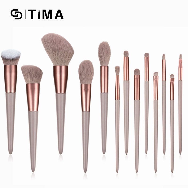 Dụng cụ trang điểm khuôn mặt chuyên nghiệp GDTIMA Bộ cọ trang điểm màu trà sữa 13 miếng