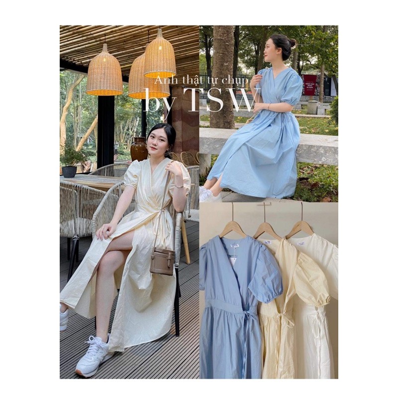 [Mã SKAMA06 giảm 8% tối đa 50K đơn 250K] Váy maxi vạt chéo buộc lệch tay bồng dáng dài ( Ảnh thật ) | BigBuy360 - bigbuy360.vn