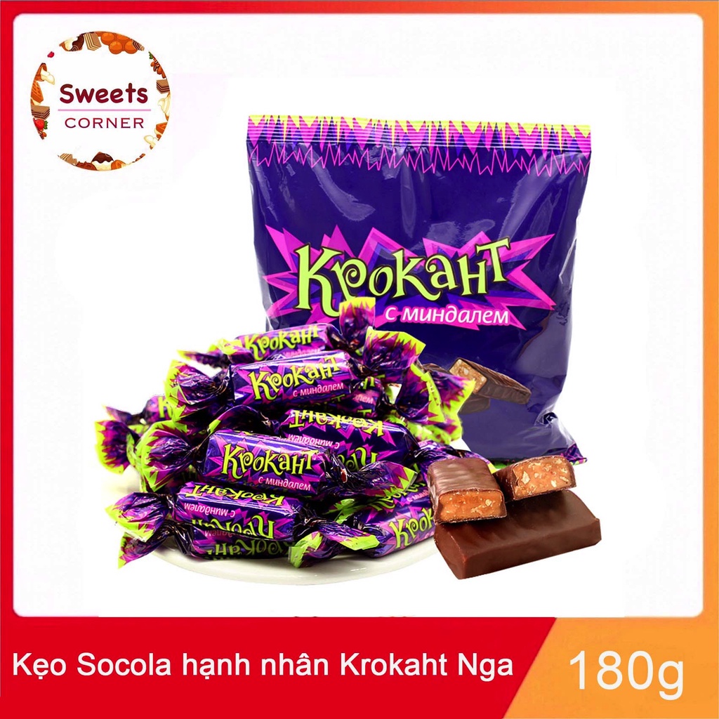 Kẹo Socola hạnh nhân Krokaht Nga gói tím 180g, 500g