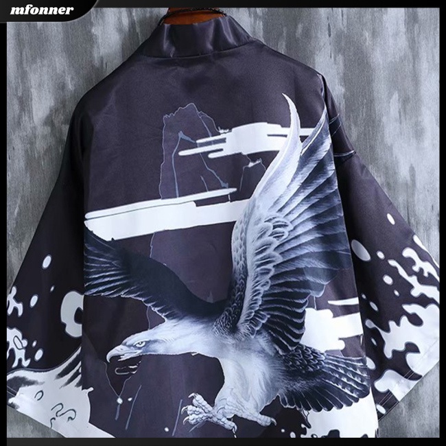 Áo Khoác Kimono Dáng Rộng Không Nút In Họa Tiết Cá Tính Dành Cho Nam