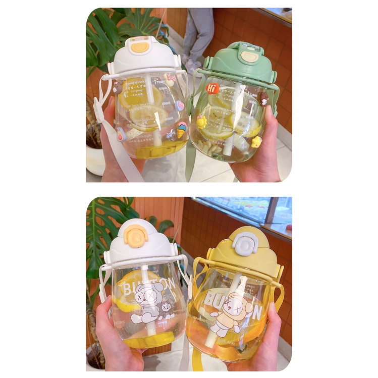 Bình nước thể thao gấu magic cute 1200ml và 1600ml có ống hút và vạch chia ml