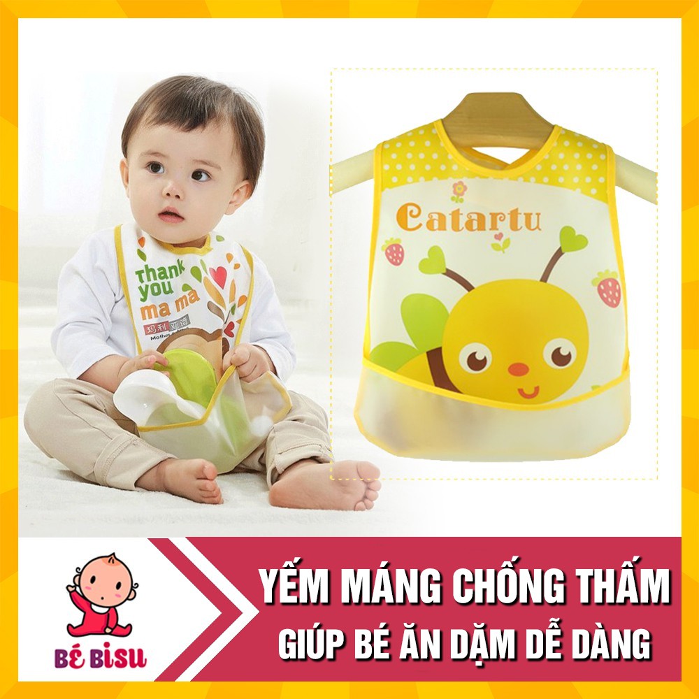 Yếm máng nilon ăn dặm quai dán cho bé