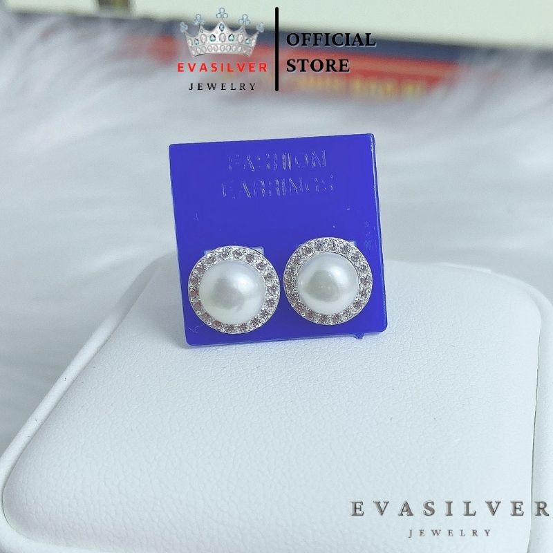 Bông tròn đính hạt li to, khuyên tai chất liệu bạc ta sang trọng - Trang sức bạc Evasilver