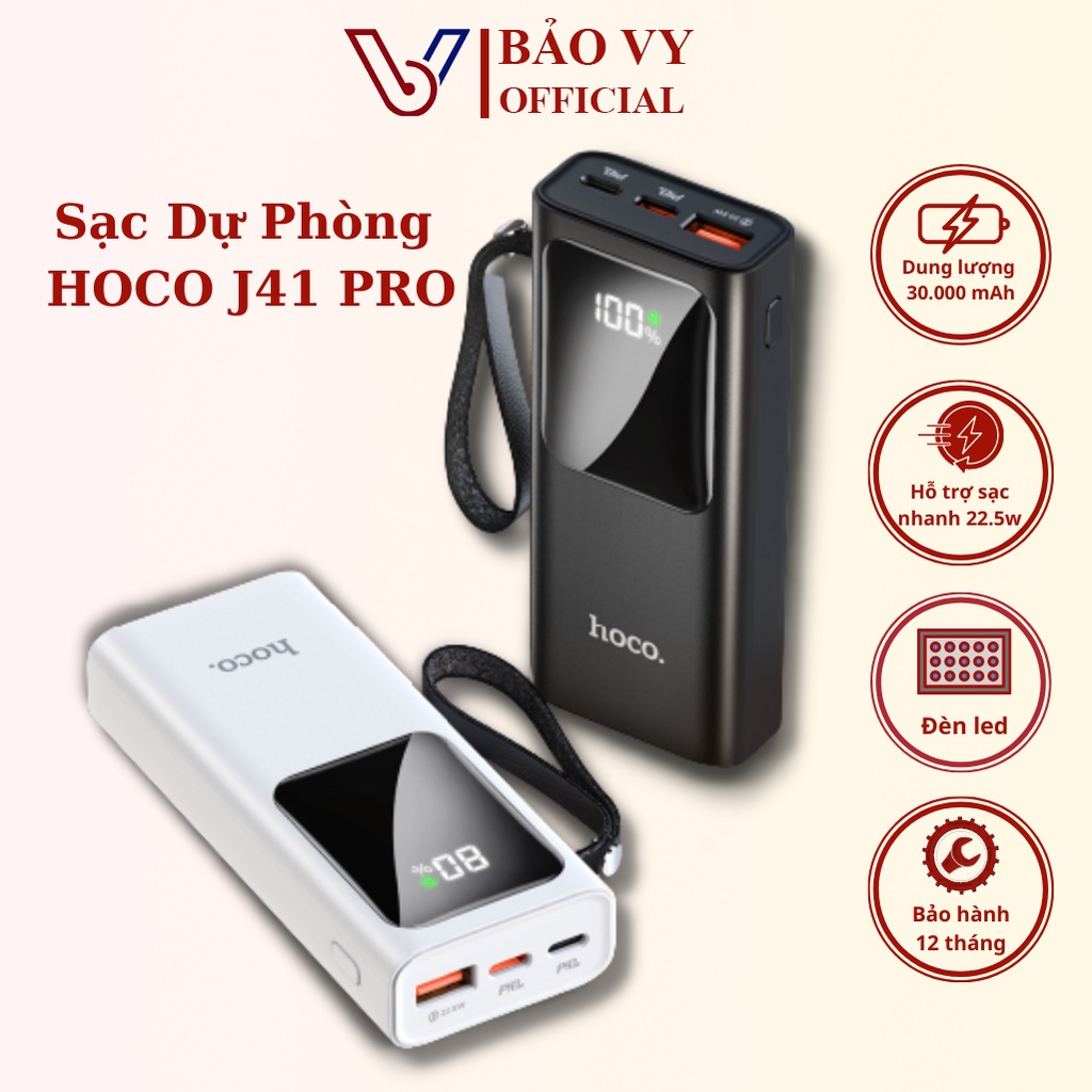 Pin sạc dự phòng 10000mah Hoco J41 Pro sạc nhanh Quick Charger PD 3.0 22.5W nhỏ gọn tiện lợi đèn led sang trọng.