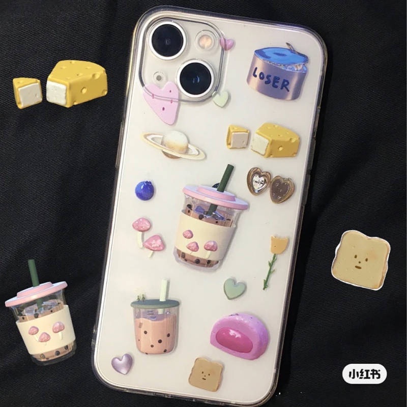 Ốp điện thoại mềm trong suốt họa tiết hình ly trà sữa thích hợp cho iphone 14 13 12 promax Xs Xr 7 8 plus