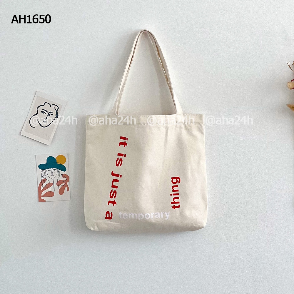Túi tote vải canvas đi học đi chơi có khóa kéo hàn quốc đeo vai in It is just a think AH1650
