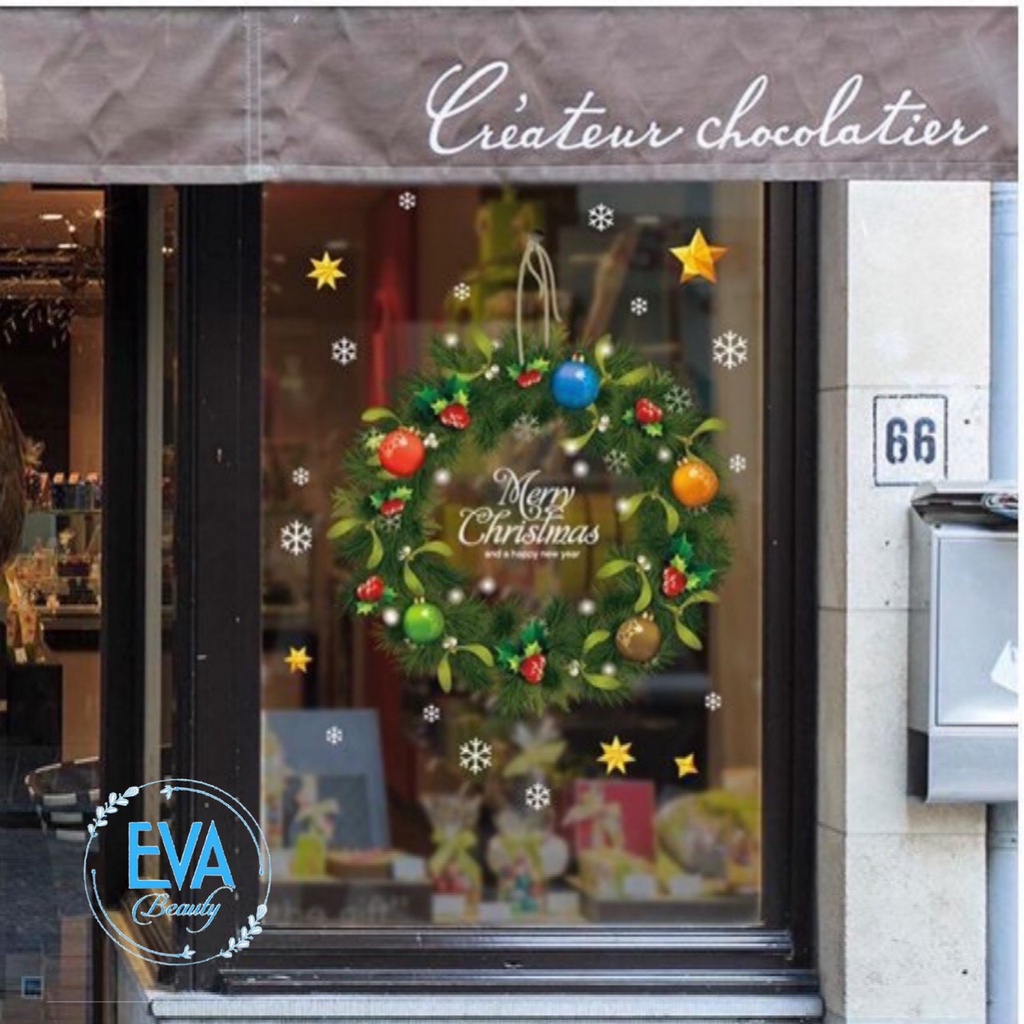 Decal Dán Tường Dán Kiếng Trang Trí Giáng Sinh Mẫu Vòng Hoa Treo Cửa Noel XL500 M2045