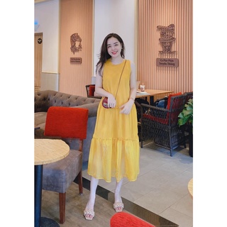 Đầm suông voan tơ 3 tầng đuôi cá dáng dài