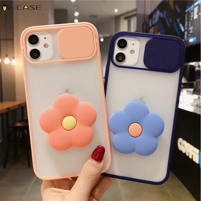 Ốp Điện Thoại Lì Nắp Trượt Bảo Vệ Camera Trong Suốt Có Giá Đỡ Chống Sốc Cho iPhone 11 Pro Max XS Max XR X 7 8 6 6s Plus