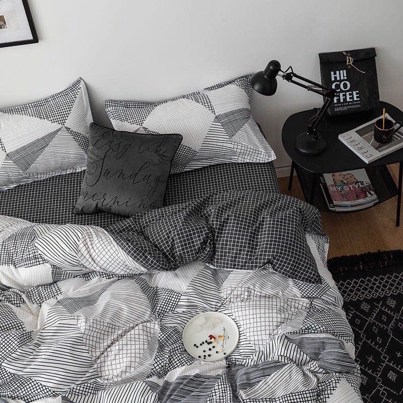 BỘ CHĂN GA GỐI COTTON POLY NHẬP KHẨU 100% ( CHĂN ĐÃ TRẦN BÔNG) HỌA TIẾT KẺ TAM GIÁC - ĐỦ KÍCH THƯỚC