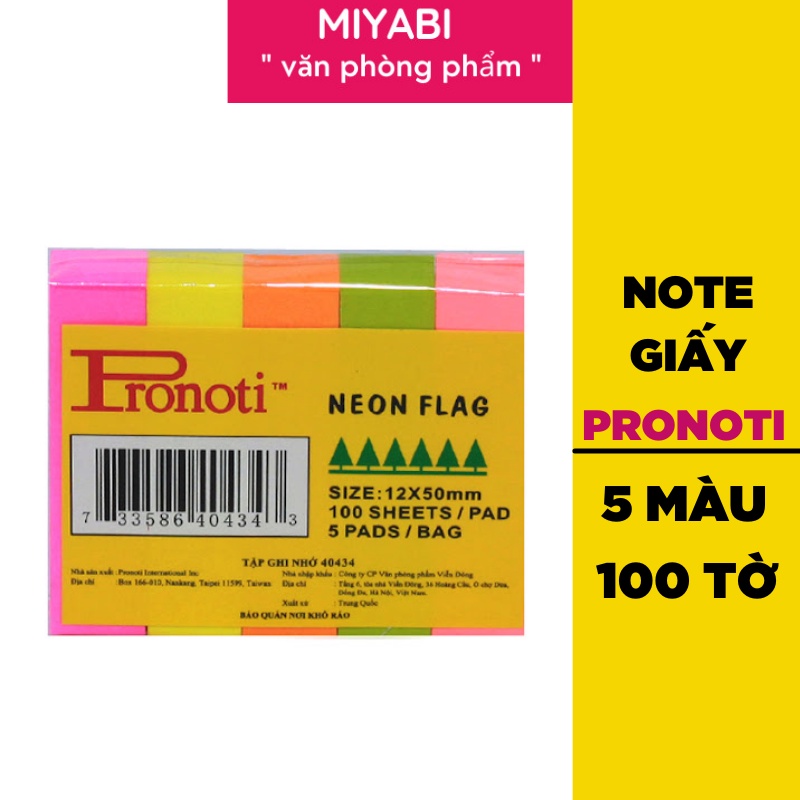 Note giấy - giấy note ghi chú 5 màu pronoti - 1 Tệp - 100 tờ