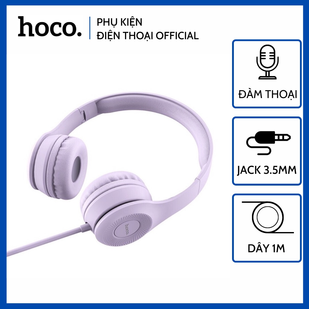 ⚡CHÍNH HÃNG⚡Tai nghe chụp đầu Hoco W21 kết nối jack 3.5mm, mút đệm chống ồn, giảm đau tai, có mic cho điện thoại laptop