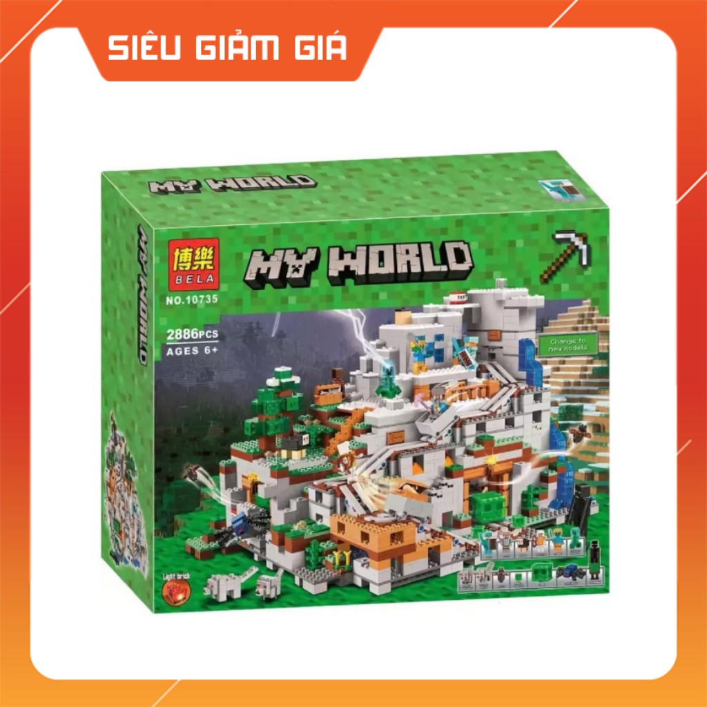 Lego MineCraft My World Lắp Ráp Mô Hình Sáng Tạo 1in3 Hang Động Núi Cao 2886 Khối BELA10735