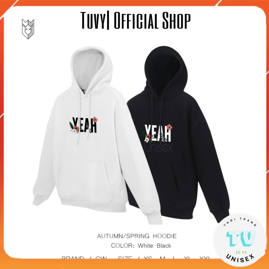 Áo hoodie nam TUVYCHUYENSI Áo nỉ hoodie unisex nam nữ chữ Yeah dày ấm co giãn nhẹ form rộng 2 màu đen trắng