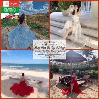 [FreeShip] Đầm maxi đi biển trắng đan lưng